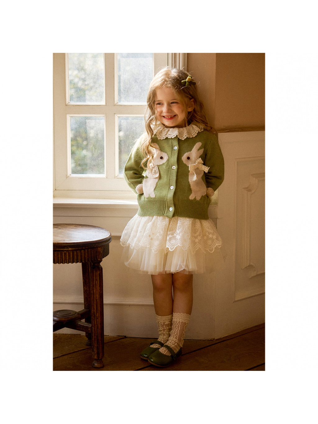 Green Knit Bunny Cardigan