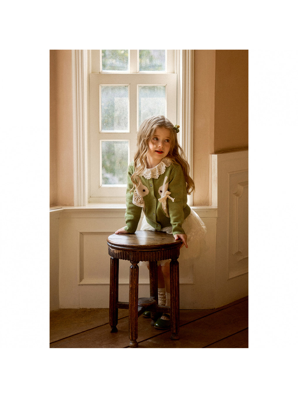 Green Knit Bunny Cardigan