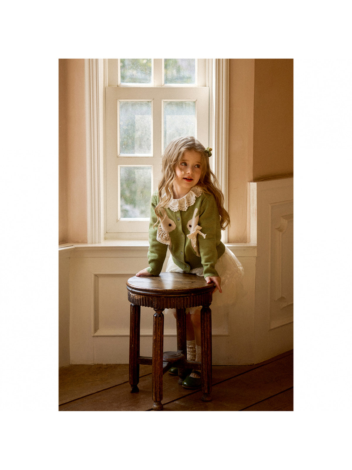 Green Knit Bunny Cardigan