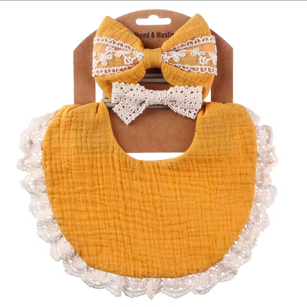 3pc Muslin Bib & Headband Set