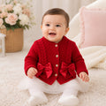 Double Buttoned Bow Knitted Cardigan - Red
