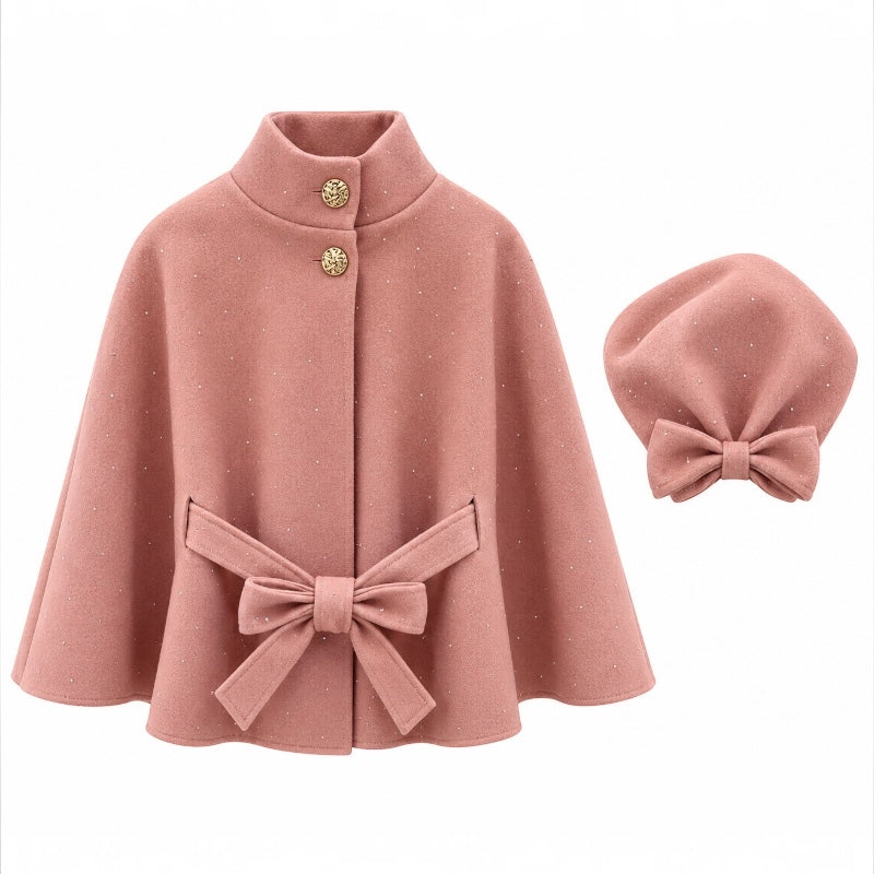 Girls Bow Detail Cape & Beret Set