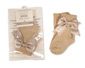 Satin Bow Scallop Socks 0-18M - Camel