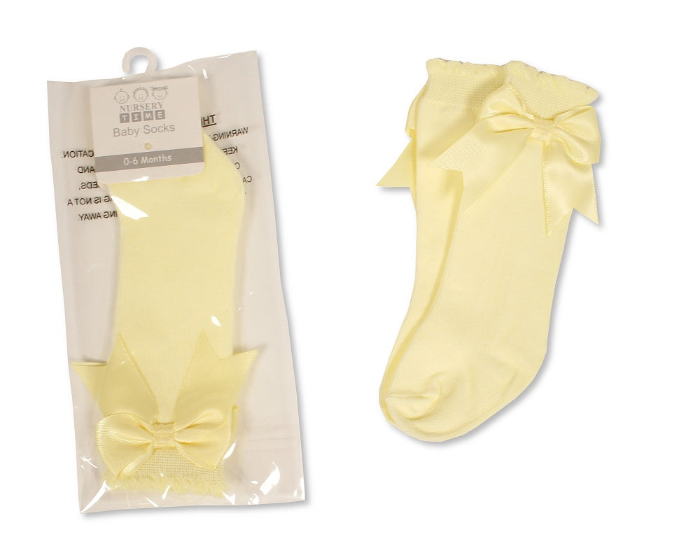 Satin Bow Knee High Socks 0-18M - Lemon