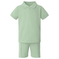 Boy's Zip Neck Polo Shirt and Short Set - Sage