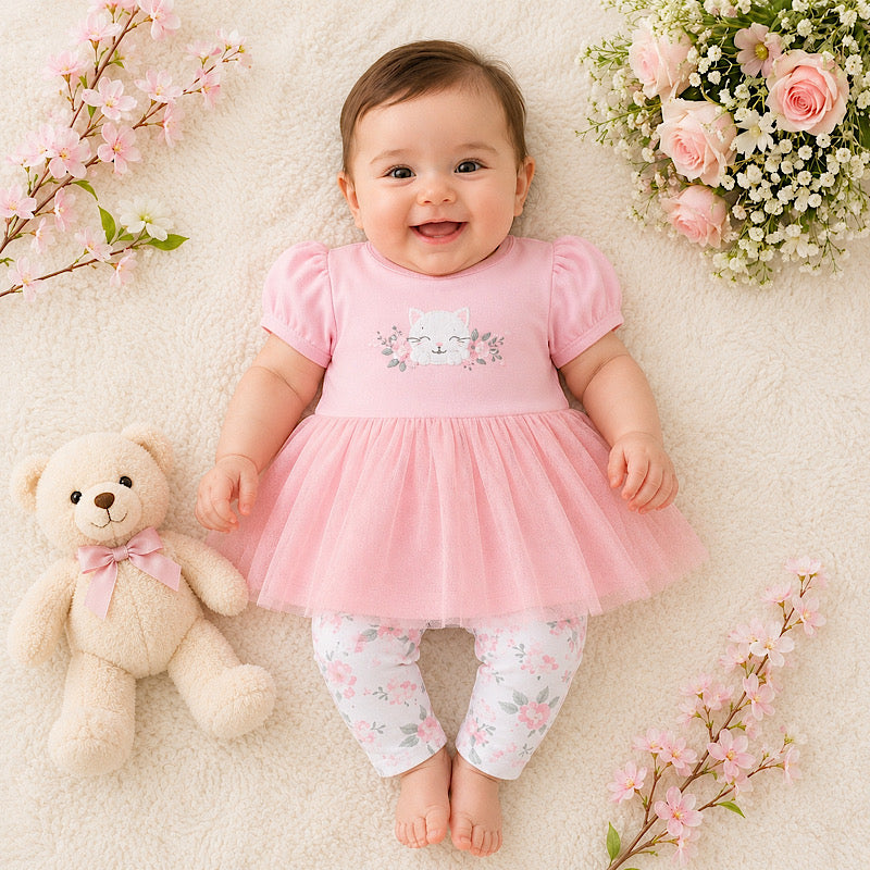 Cat Floral Print 2pc Set