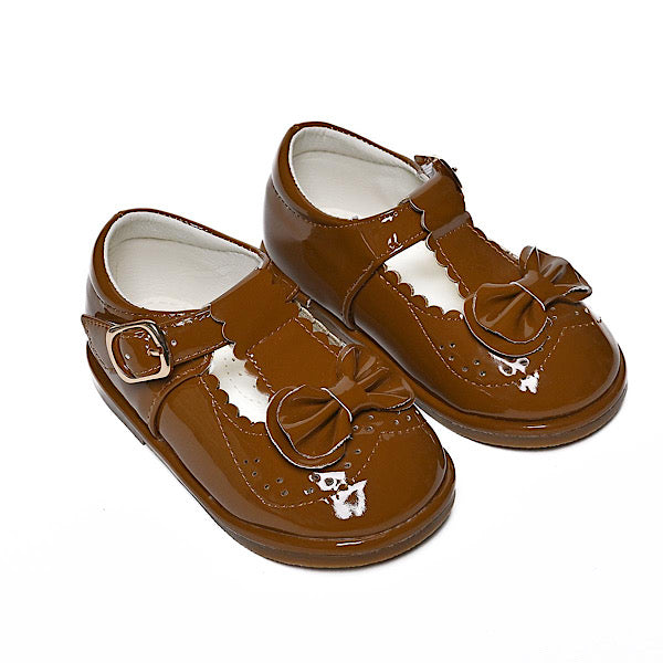Tia London Baby Brown Patent Bow Buckle Shoes 3-10 (Infant Sizes)